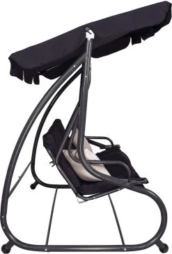 Springos Schommelbank | Linda-Schommel | 3-zits | Waterafstotend | Inclusief 2 Kussens | Verstelbare Luifel | 162 X 200 X 120 Cm | Zwart -Tuinverzorgings Winkel 813x1200