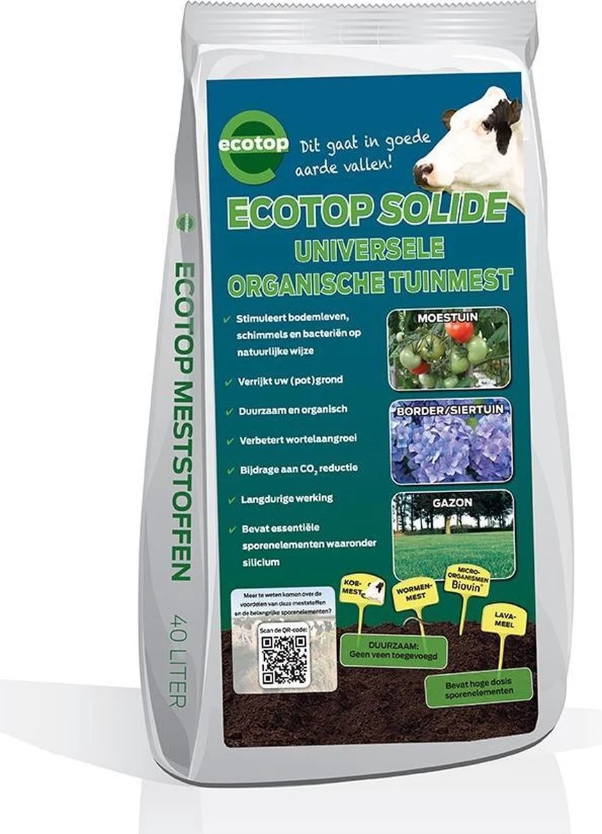Ecotop Solide (Organisch / Tuinmest / Universeel). Meststof Op Basis Van Koemest Met Natuurlijke Toevoeging Van Wormenmest, Lavameel En Micro-organismen. Zak Ca. 40L. 2 Ecotop Solide (Organisch / Tuinmest / Universeel). Meststof Op Basis Van Koemest Met Natuurlijke Toevoeging Van Wormenmest, Lavameel En Micro-organismen. Zak Ca. 40L.