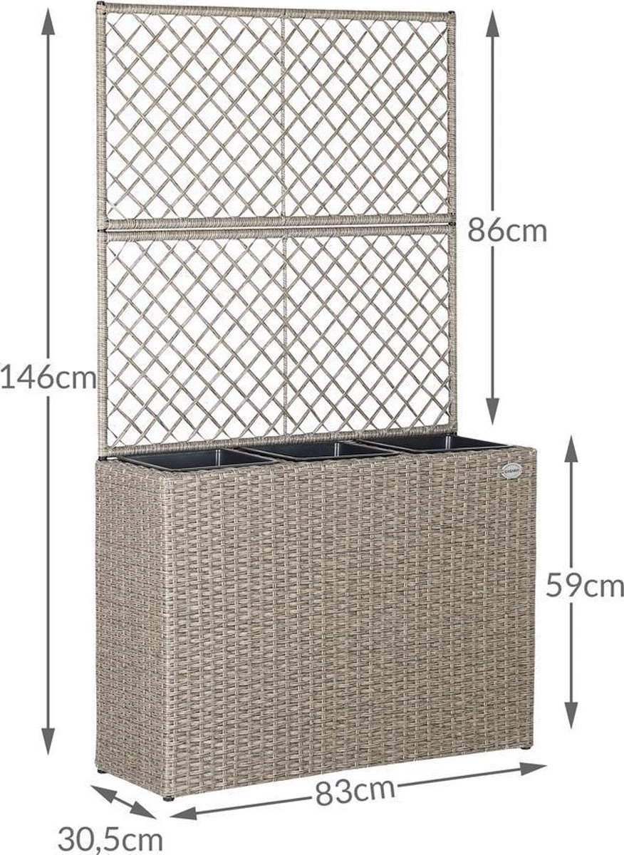 Casaria Polyrattan Bloembak – 3 Bakken Klimophek - Crème 9 Casaria Polyrattan Bloembak – 3 Bakken Klimophek - Crème - Afbeelding 7