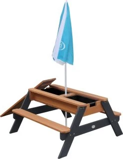 AXI Nick Zand & Water Picknicktafel In Antraciet/Bruin - Parasol Blauw/Wit - Picknick Tafel Voor Kinderen Van Hout -Tuinverzorgings Winkel 930x1200