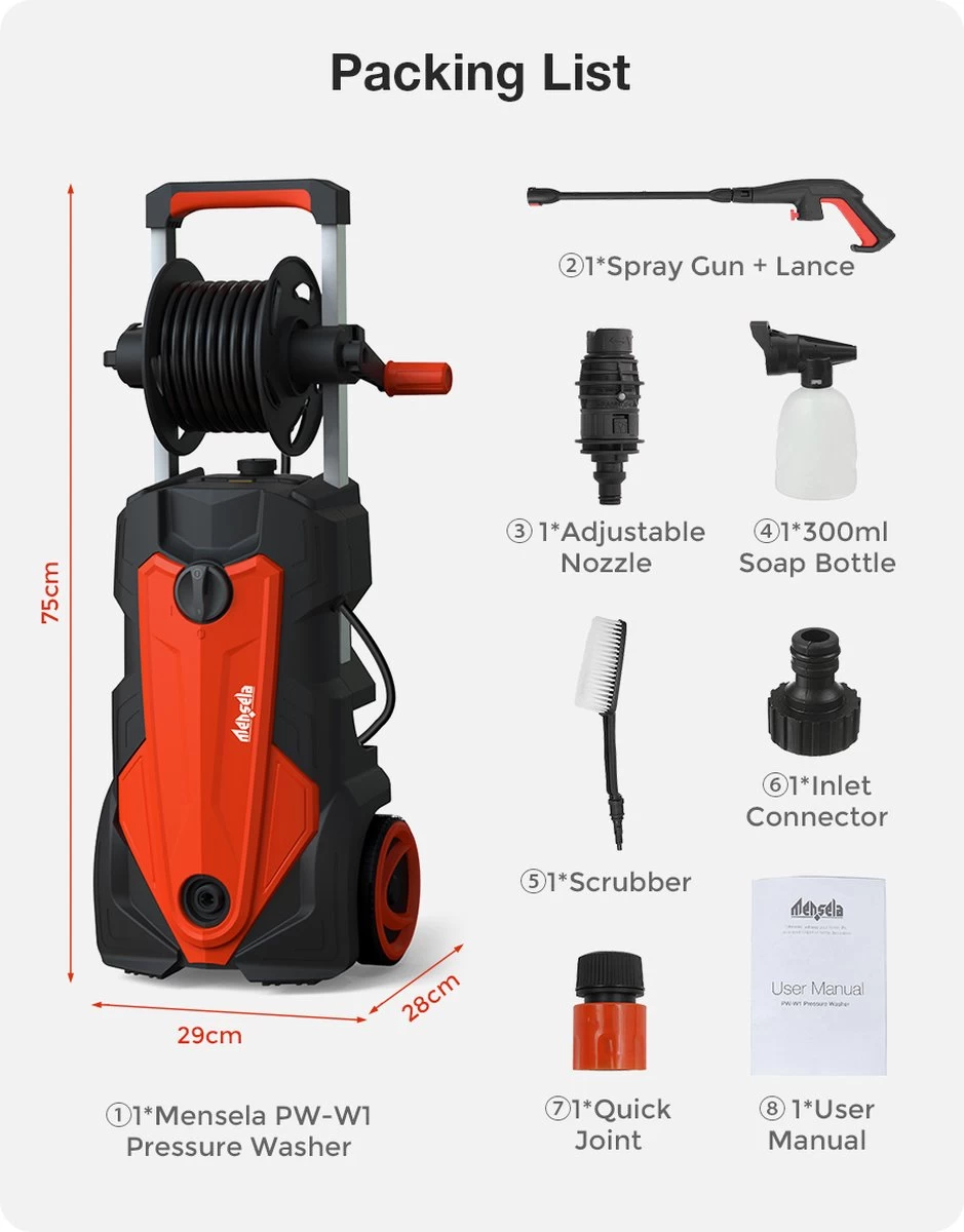 Merkloos Home Hogedrukreiniger - 2100W - 165 Bar - Met Verstelbare Nozzles Slanghaspel 5m Netsnoer 10m Slang - Voor Reiniging Huis Auto Tuin 13 Merkloos Home Hogedrukreiniger - 2100W - 165 Bar - Met Verstelbare Nozzles Slanghaspel 5m Netsnoer 10m Slang - Voor Reiniging Huis Auto Tuin - Afbeelding 11