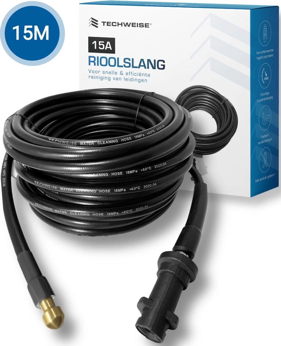 Techweise - Rioolslang Voor Kärcher K2 T/m K7 - 15M - Met 4 Achterwaartse Hogedruksproeiers 3 Techweise - Rioolslang Voor Kärcher K2 T/m K7 - 15M - Met 4 Achterwaartse Hogedruksproeiers